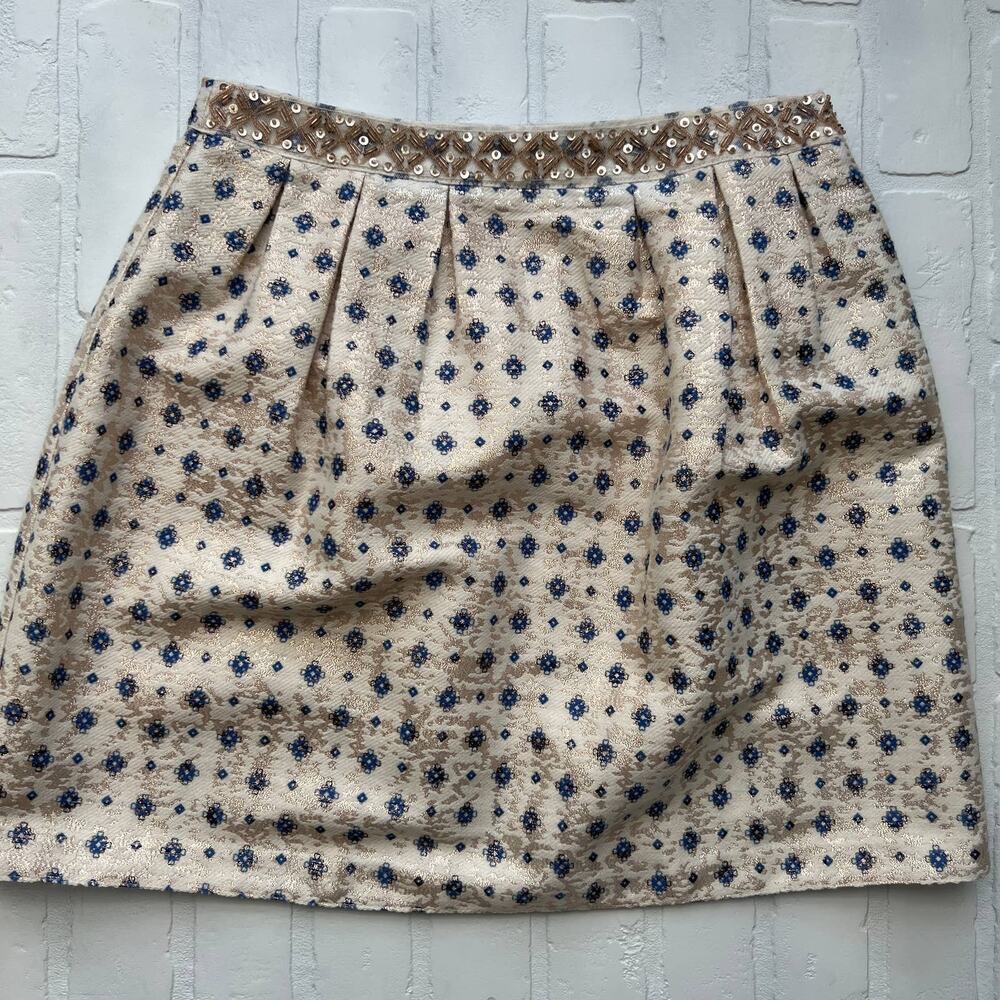 Miami Tulip Style Beaded Cream and Gold tapestry Skirt casual or dressy - sz M